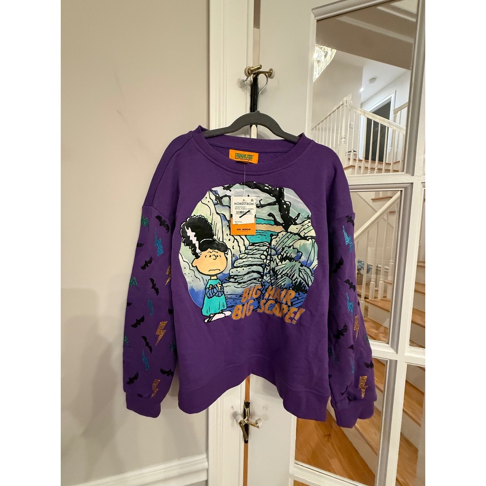 Peanuts Kids Lucy Bride of Frankenstein Halloween Sweatshirt Purple M 10/12 NEW